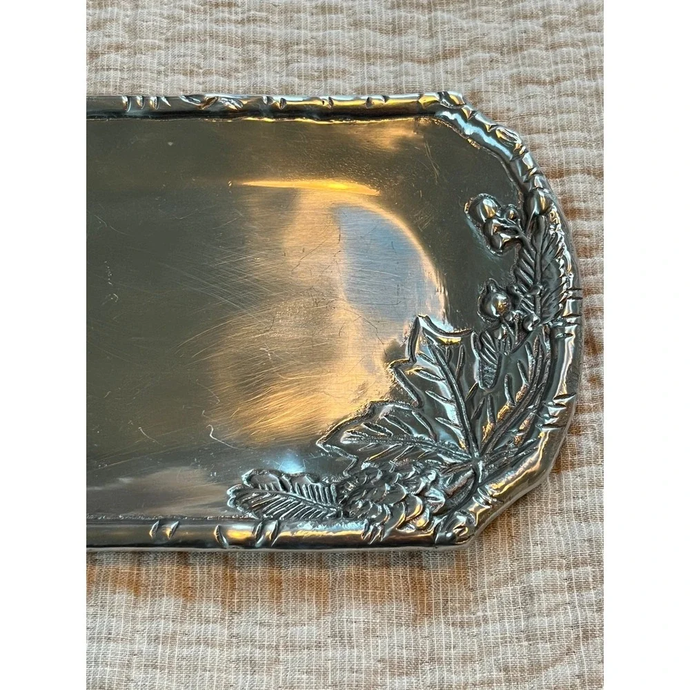 Arthur Court 2007 Aluminum Pinecone Oak Leaf Rectangular Serving Tray 11.5 Inch